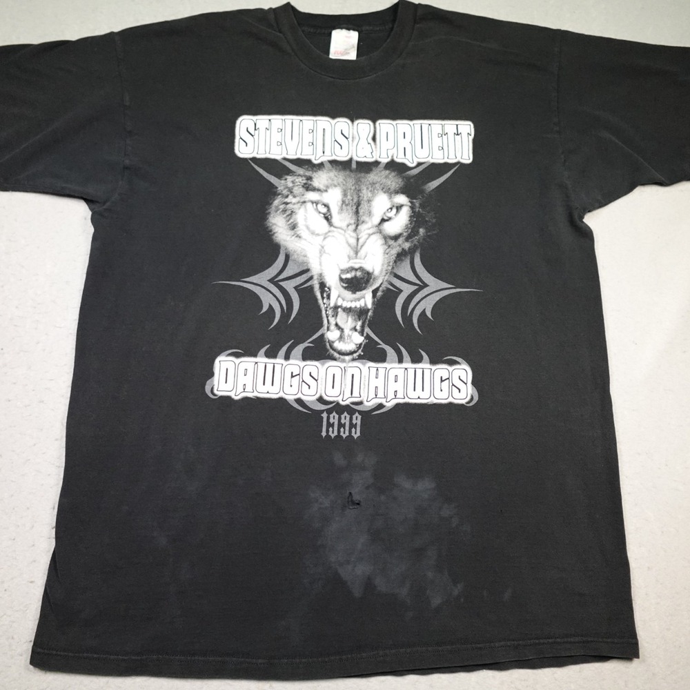 Vintage Fruit of the Loom T-Shirt Men XXL Black Dawgs On Hawgs Wolf Biker 1999
